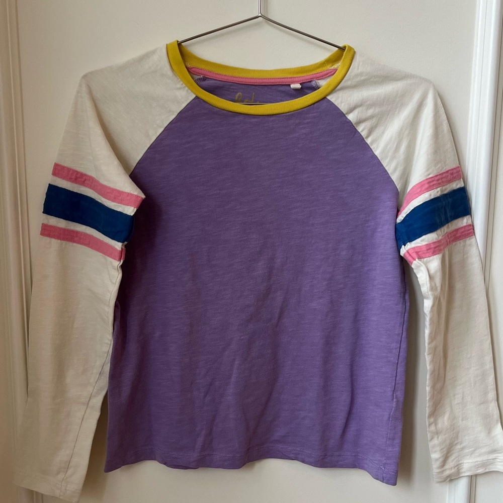 Boden Girls Purple Striped Raglan Long Sleeve T-Shirt Size 11-12 Years/Large